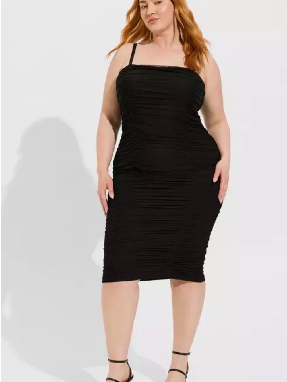 Midi Mesh Shirred Bodycon Dress (torrid) - Picture 4 of 4